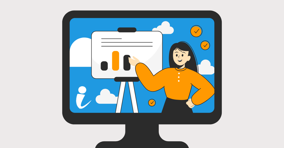 Woman giving presentation on computer screen