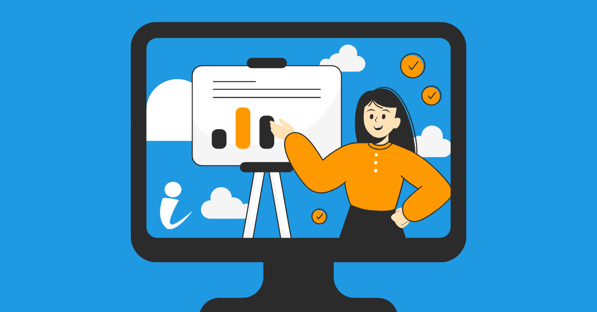 Woman giving presentation on computer screen