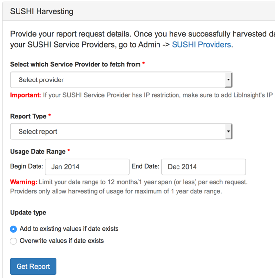 screenshot of SUSHI harvesting request