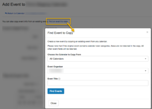 Find Event to Copy modal
