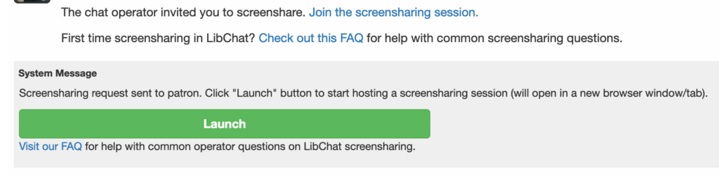 New LibChat Screenshare Launch Text with Button