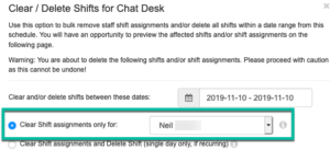 Clear shift assignments for one person in a schedule or all.